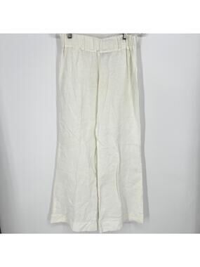 Pepito's Italy Creamy White 100% Linen Wide Leg Elastic Waist Pants Size M